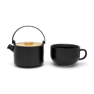 Théière et sa tasse en grès - Noir - 0.5 L